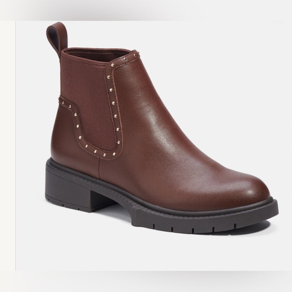 Coach Lory Leather Brown Studded Chunky Ankle Boots WORN ONCE